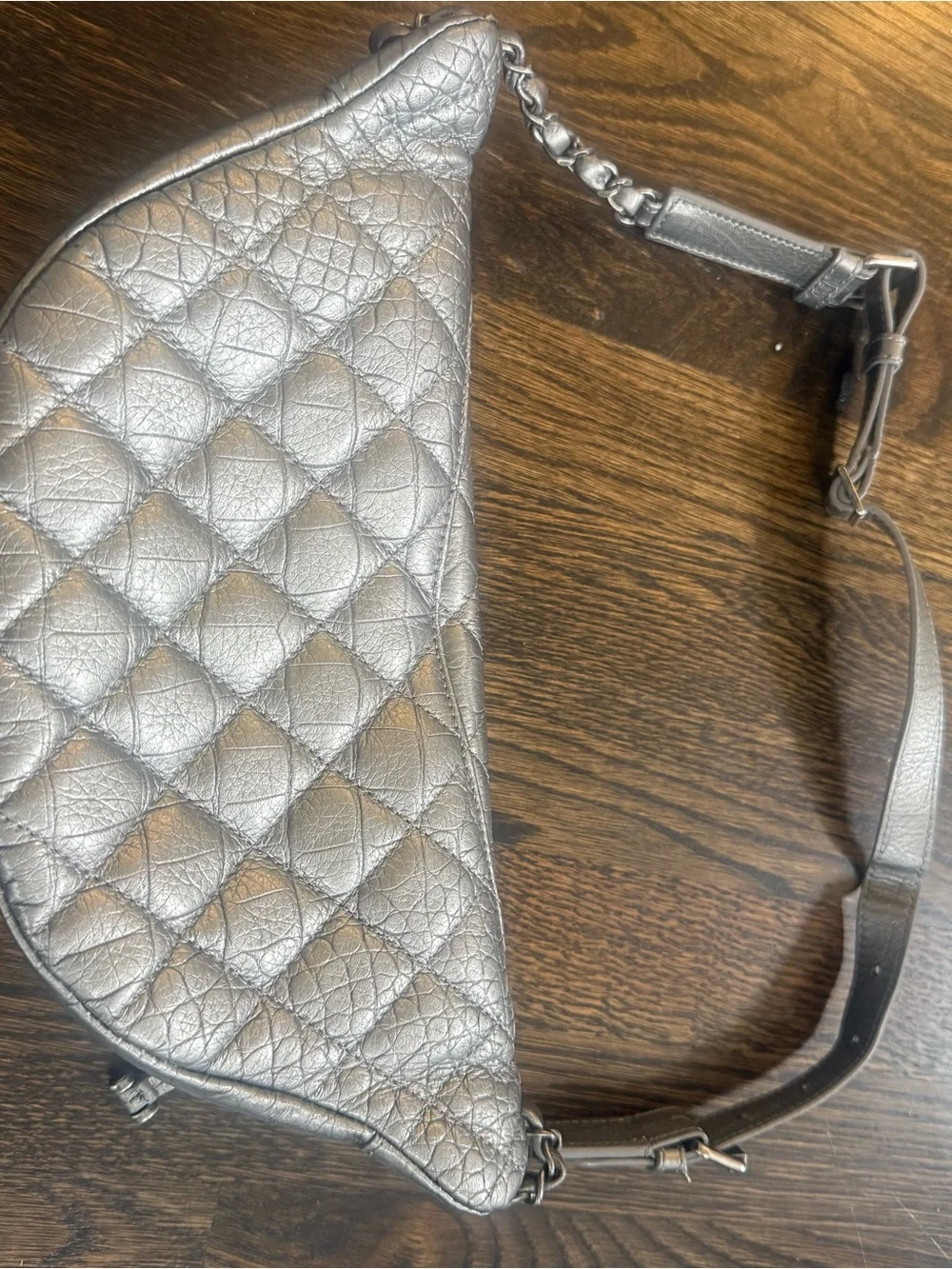 CHANEL Metallic Silver Quilted Crossbody Bag